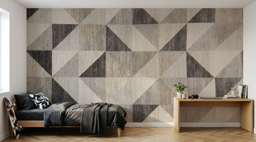 Design SL0284 — Papier peint Triangles gris beige textile lin — Novomur
