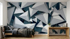 Design SL0454 — Papier peint Triangles 3D gris bleu facette — Novomur
