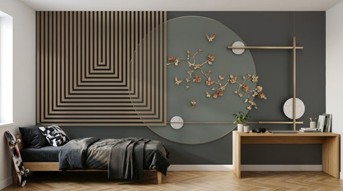 Design SL0516 — Papier peint Art Déco Éventails et Or - Collection 2 — Novomur