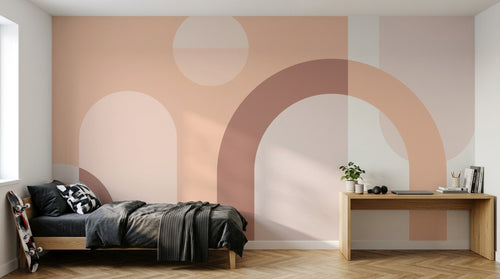 Design SL0617 — Papier peint Arches geometriques rose pastel mid-century — Novomur