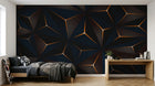 Design SL0638 — Papier peint Triangles 3D bleu marine lignes cuivre — Novomur