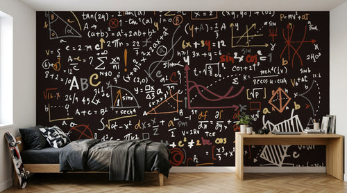 Design SL0674 — Papier peint Tableau noir formules multicolores craie — Novomur