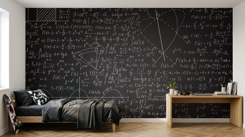 Design SL0676 — Papier peint Tableau noir formules graphes craie blanche — Novomur