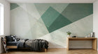 Design SL0682 — Papier peint Triangles bleu vert blanc grunge facette — Novomur