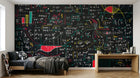 Design SL0780 — Papier peint Tableau noir formules multicolores dense — Novomur