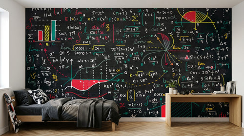 Design SL0780 — Papier peint Tableau noir formules multicolores dense — Novomur