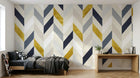 Design ZX0351 — Papier peint Chevron jaune bleu marine beige — Novomur