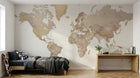 Design ZX0433 — Papier peint Carte monde detaillee beige creme — Novomur