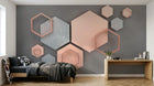 Design ZX0483 — Papier peint Hexagones 3D rose marbre fond gris — Novomur