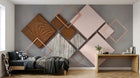 Design ZX0516 — Papier peint Carres bois marbre rose cuivre mid-century — Novomur