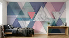 Design ZX0517 — Papier peint Triangles marbre rose bleu pastel — Novomur