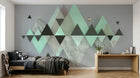 Design ZX0518 — Papier peint Triangles vert menthe marbre montagne — Novomur