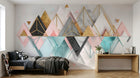 Design ZX0520 — Papier peint Triangles rose marbre dore montagne 3D — Novomur