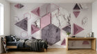 Design ZX0521 — Papier peint Hexagones triangles rose marbre — Novomur