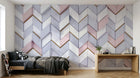 Design ZX0523 — Papier peint Chevron 3D blanc rose dores luxe — Novomur