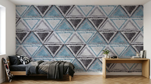 Design ZX0524 — Papier peint Triangles textiles bleu gris scandinave — Novomur