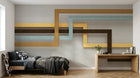 Design ZX0564 — Papier peint Rectangles entrelaces bleu jaune lin — Novomur