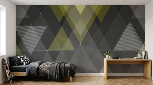 Design ZX0623 — Papier peint Triangles jaune gris fonce montagne — Novomur