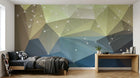 Design ZX0656 — Papier peint Polygones vert bleu constellation filante — Novomur