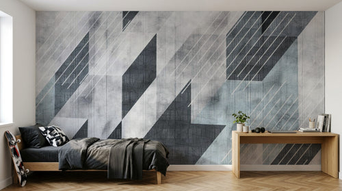 Design ZX0695 — Papier peint Triangles gris bleu grunge moderne — Novomur