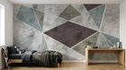 Design ZX0698 — Papier peint Triangles gris vert marron contour blanc — Novomur