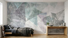 Design ZX0783 — Papier peint Triangles gris turquoise grunge filaires — Novomur