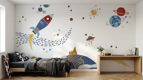 Design ZX0787 — Papier peint Espace fusee planetes OVNI etoiles enfant — Novomur