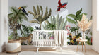 Design B005 — Papier peint Jungle stylisee animaux et flamants roses — Novomur