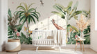 Design B022 — Papier peint Safari aquarelle palmiers fleurs tropicales — Novomur