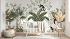 Design B027 — Papier peint Chinoiserie animaux exotiques bambou tons sauge — Novomur