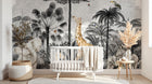 Design B030 — Papier peint Safari gravure noir blanc animaux en couleur — Novomur