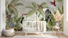 Design B037 — Papier peint Jungle moderne primates et oiseaux exotiques — Novomur
