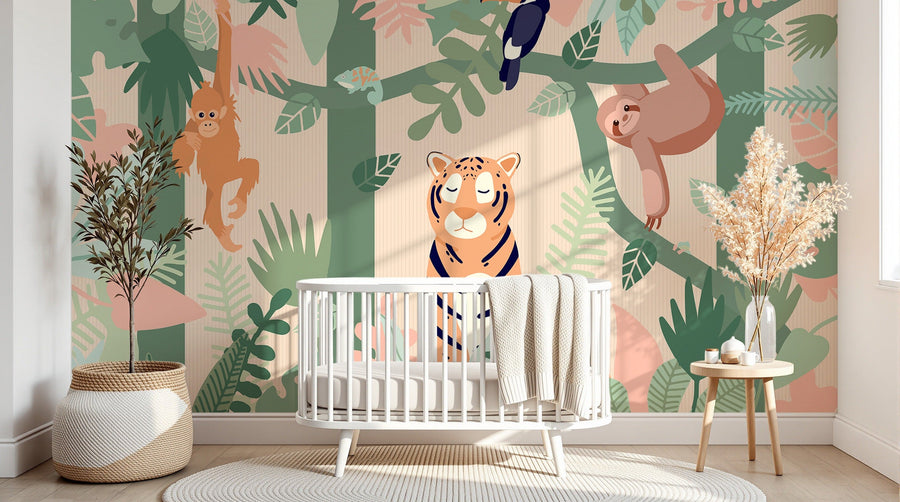 Design C0193 — Papier peint Jungle Enfant Tigre & Singes — Novomur