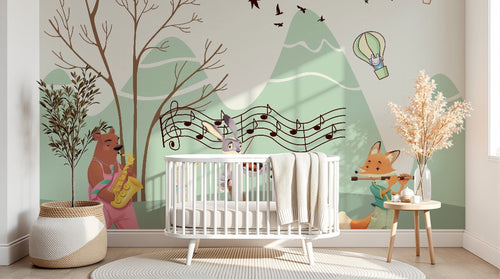 Design SL0205 — Papier peint Animaux musiciens montgolfieres montagne — Novomur