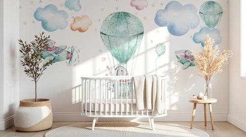 Design SL0274 — Papier peint Lapins aviateurs avions montgolfiere — Novomur