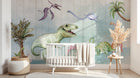 Design SL0352 — Papier peint Dinosaures aquarelle palmiers paysage — Novomur