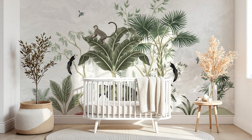 Design SL0444 — Papier peint Jungle sauge singe elephant aquarelle — Novomur
