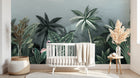 Design SL0830 — Papier peint Jungle dense flamants singe vert sombre — Novomur