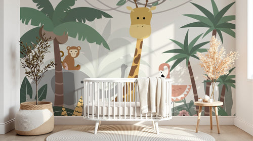 Design SL0843 — Papier peint Animaux jungle cartoon enfant stylise — Novomur