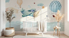 Design SL0876 — Papier peint Avion papier montgolfiere mer aquarelle — Novomur