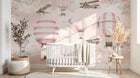 Design ZX0556 — Papier peint Montgolfieres avions roses ciel poudre — Novomur
