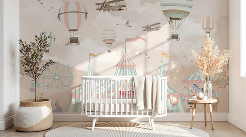 Design ZX0557 — Papier peint Cirque chapiteaux montgolfieres avions enfant — Novomur