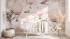 Design ZX0558 — Papier peint Montgolfieres avions roses ciel poudre 2 — Novomur