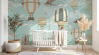 Design ZX0569 — Papier peint Montgolfieres avions animaux ciel turquoise — Novomur