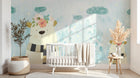 Design ZX0689 — Papier peint Ours peluche couronne fleurs ciel bleu — Novomur