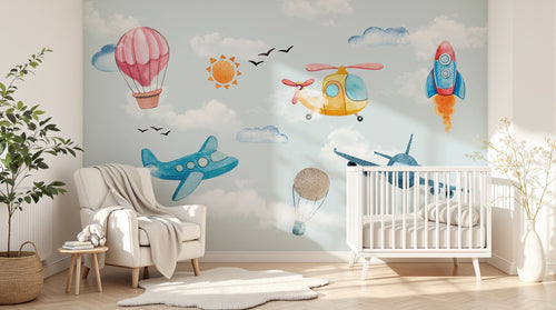 Design SK0064 — Papier peint Avions et Véhicules Enfant — Novomur