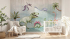 Design SL0352 — Papier peint Dinosaures aquarelle palmiers paysage — Novomur