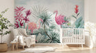 Design SL0677 — Papier peint Flamants roses jungle hibiscus aquarelle — Novomur