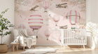 Design ZX0556 — Papier peint Montgolfieres avions roses ciel poudre — Novomur