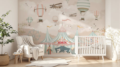 Design ZX0557 — Papier peint Cirque chapiteaux montgolfieres avions enfant — Novomur